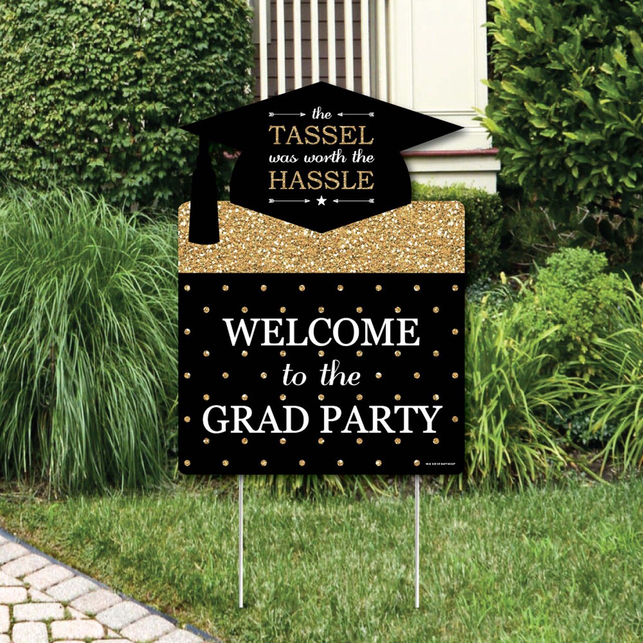 Big Dot of Happiness Gold Graduation Party Decorations - Grad Party Welcome Yard Sign